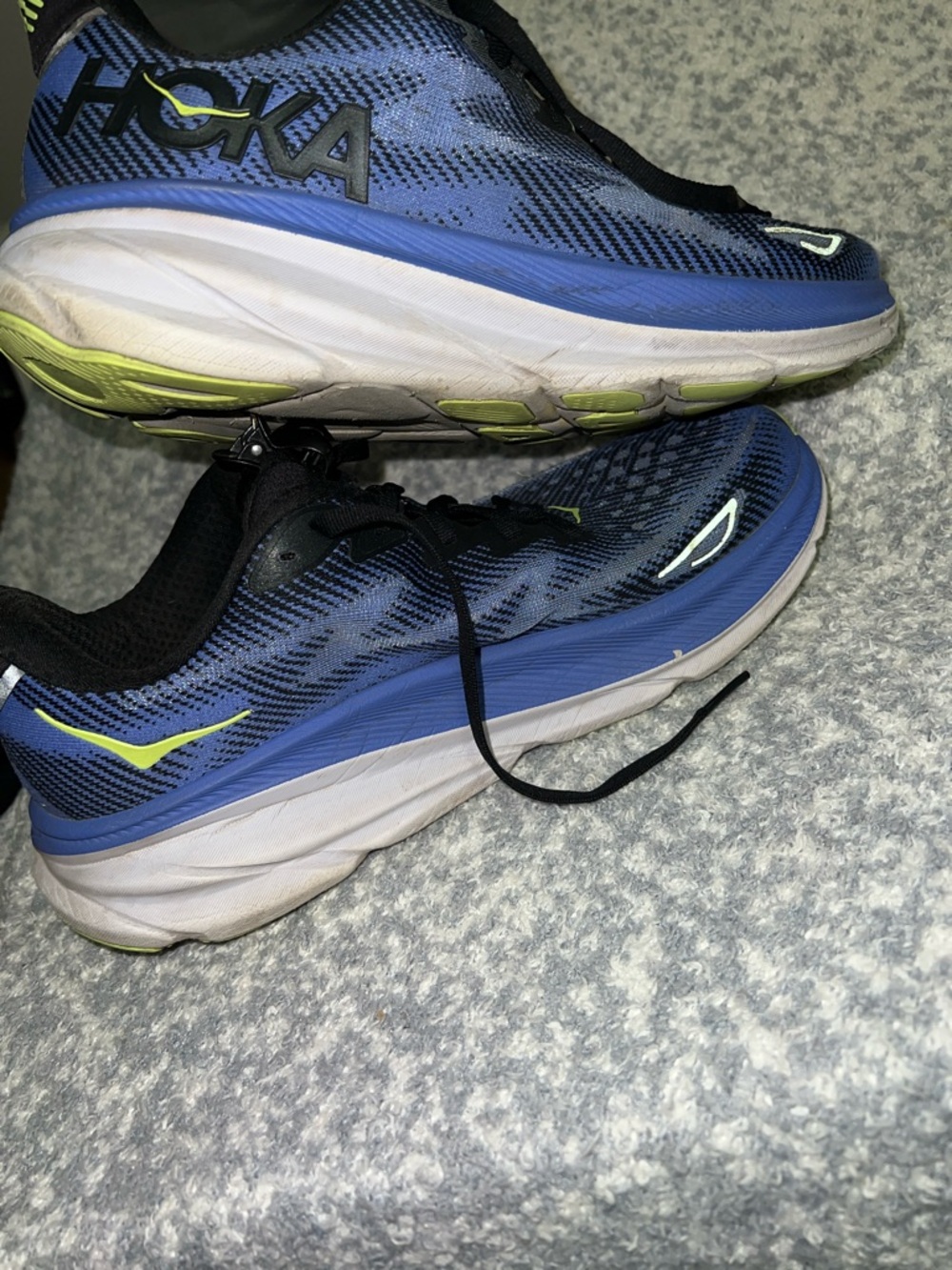 Hoka Clifton 9, Blue Black Neon Running Shoes size 10B - Picture 8 of 10